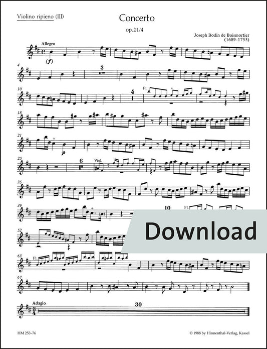 ボワモルティエ：協奏曲(2つの独奏楽器、弦楽と通奏低音、または2つの独奏楽器と通奏低音のための) ロ短調 op.21-4 – 第3ヴァイオリン(リピエーノ) パート譜【デジタル版】