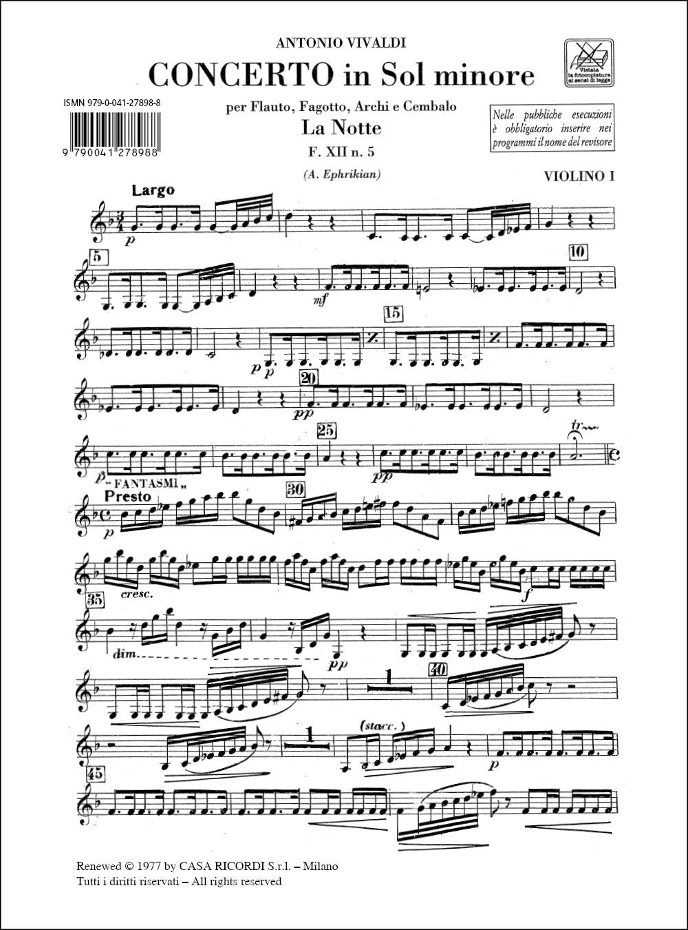 Antonio Vivaldi：Concerto Per Strumenti Diversi, Archi E B.C.:：Rv 104 F.Xii/5 - Tomo 33