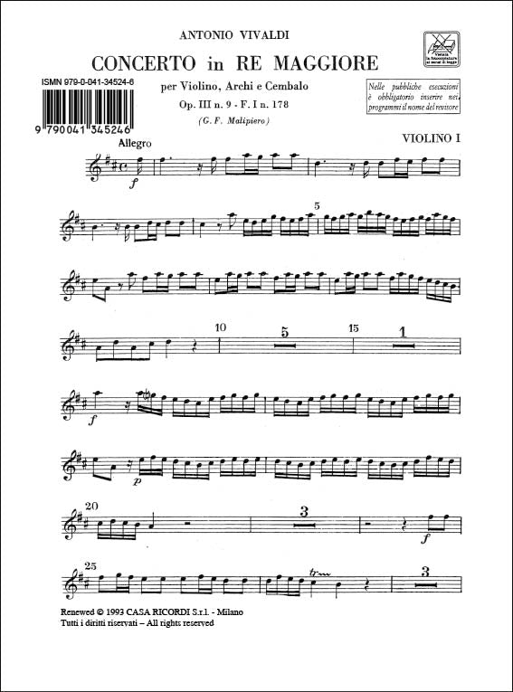 Antonio Vivaldi：Concerto D Major Op3/9 RV230