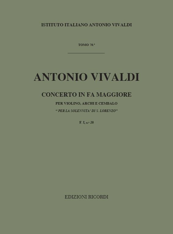 Antonio Vivaldi：Concerto Per Violino, Archi e BC: In Fa Rv 286