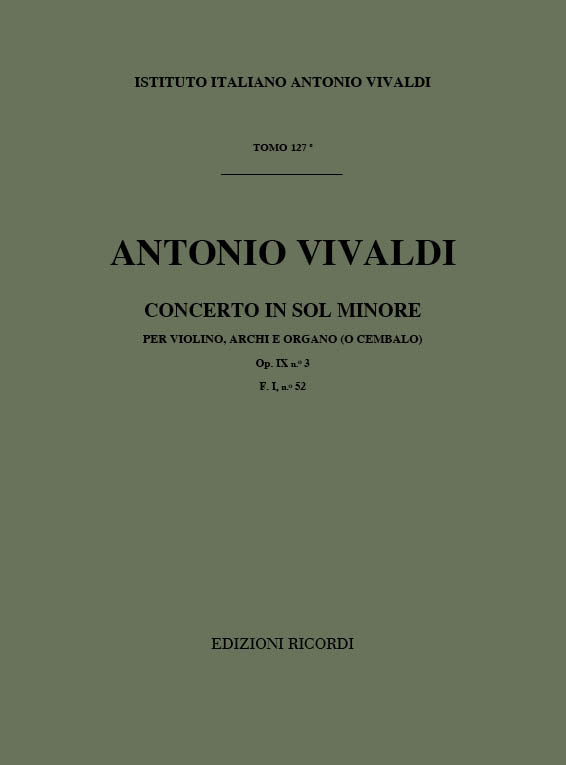 Antonio Vivaldi：Concerto per Violino, Archi e BC In Sol min Rv 334