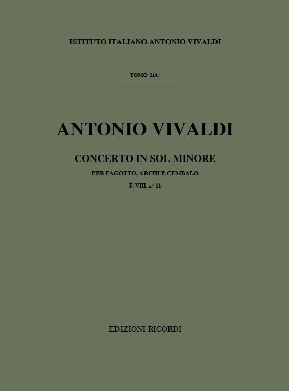 Antonio Vivaldi：Concerto per Fagotto, Archi e BC in Sol Rv 496