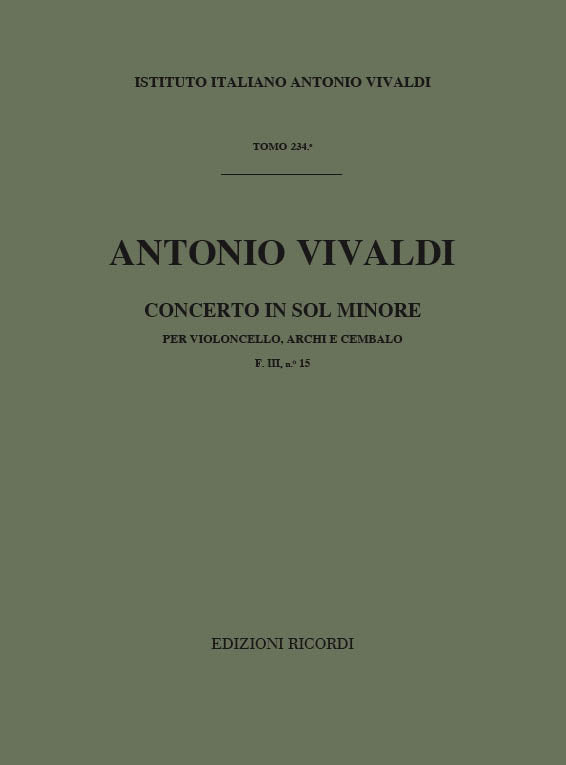 Antonio Vivaldi：Concerto Per Violoncello, Archi e BC In Sol Min.