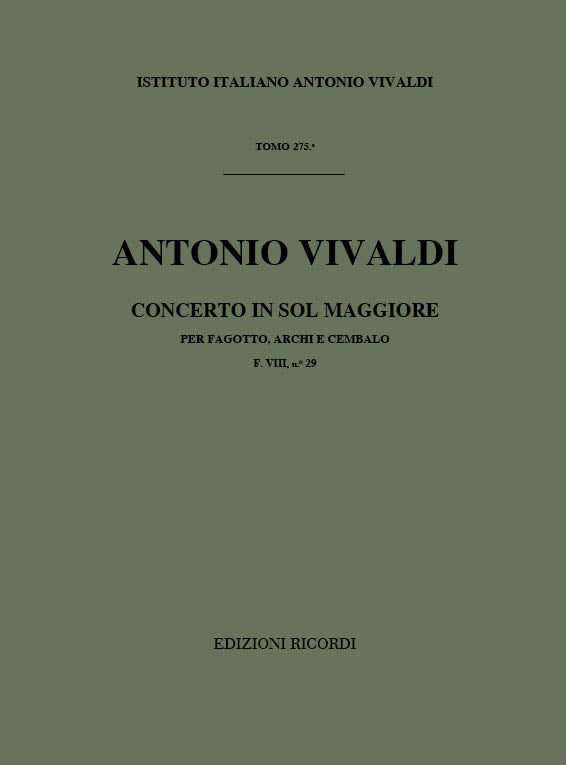 Antonio Vivaldi：Concerto per Fagotto, Archi e BC in Sol Rv 492