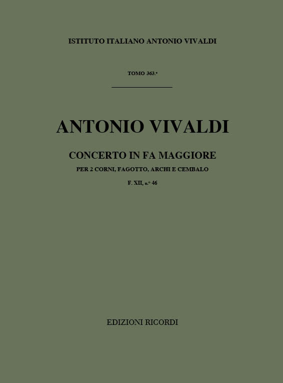 Antonio Vivaldi：Concerto per 2 corni, fagotto, archi, BC Fa Rv135
