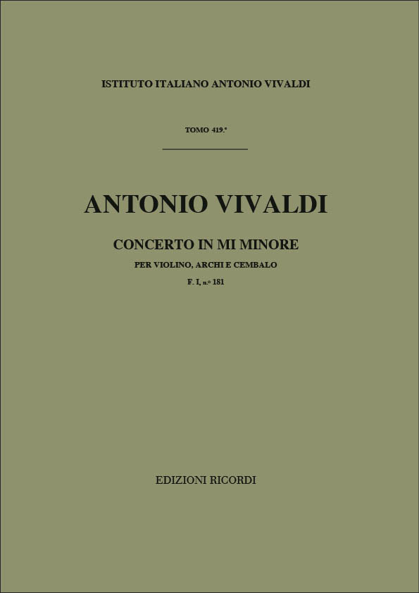 Antonio Vivaldi：Concerto Per Violino, Archi E BC: In Mi Min Rv 279