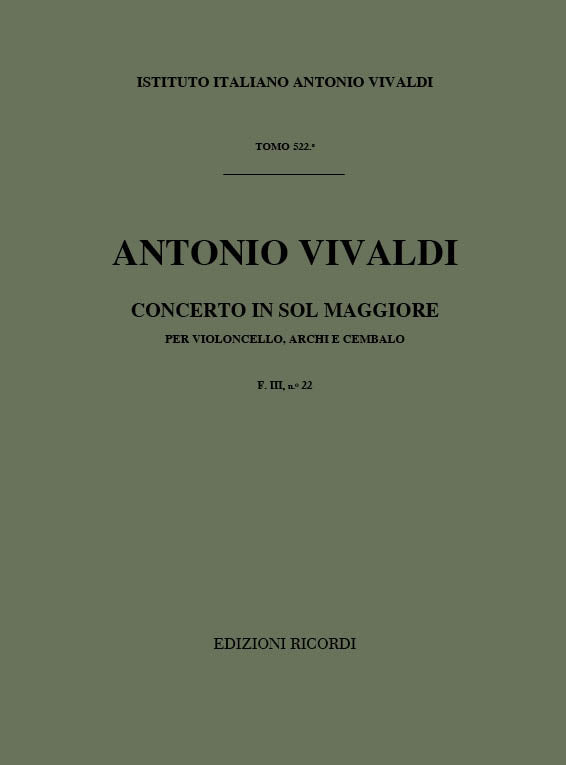 Antonio Vivaldi：Concerto Per Violoncello, Archi e BC In Sol Rv 415