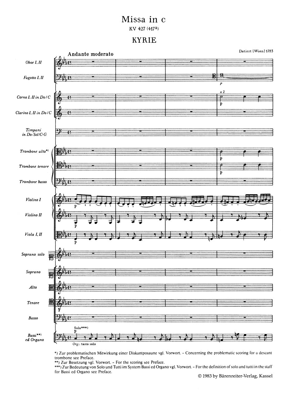 スコア／モーツァルト：クラリネット協奏曲 イ長調 KV 622