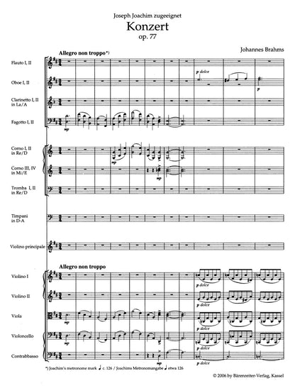 スコア／ブラームス：ヴァイオリン協奏曲 ニ長調 作品77
