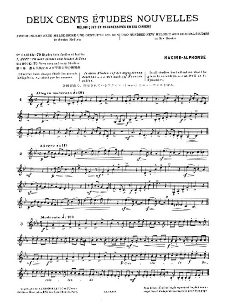 ホルン／アルフォンス：新しい200の練習曲 第1巻 - 70の練習曲