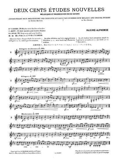 ホルン／アルフォンス：新しい200の練習曲 第1巻 - 70の練習曲