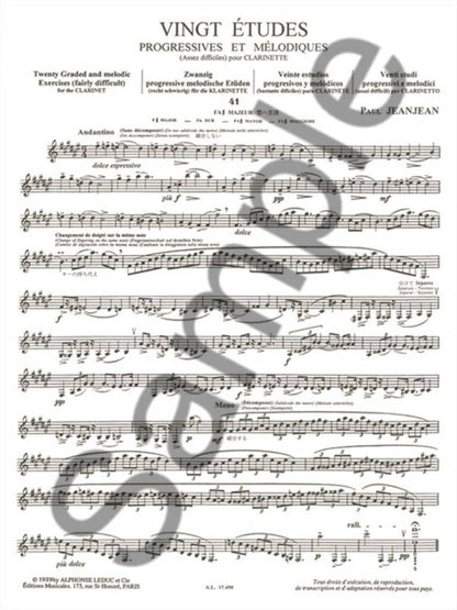 クラリネット／ジャンジャン：クラリネットのための 段階的な旋律的練習曲 20の練習曲 第3冊（中級上）