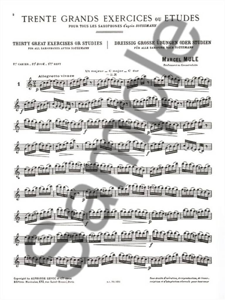 サクソフォン／ミュール：全種類サクソフォンのための 30の大技術練習、または練習曲（スースマン） 第1巻