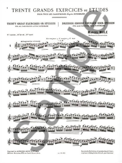 サクソフォン／ミュール：全種類サクソフォンのための 30の大技術練習、または練習曲（スースマン） 第1巻