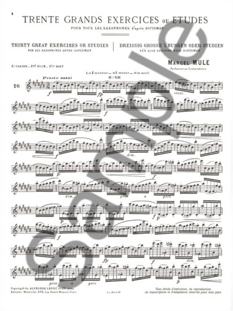 サクソフォン／ミュール：全種類サクソフォンのための 30の大技術練習、または練習曲（スースマン） 第2巻