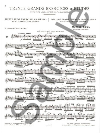 サクソフォン／ミュール：全種類サクソフォンのための 30の大技術練習、または練習曲（スースマン） 第2巻