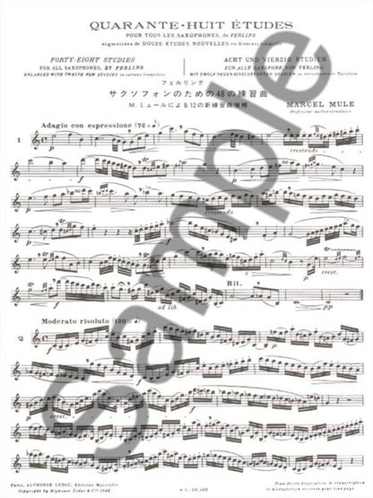 サクソフォン／ミュール：フェルリングによるサクソフォンのための48の練習曲