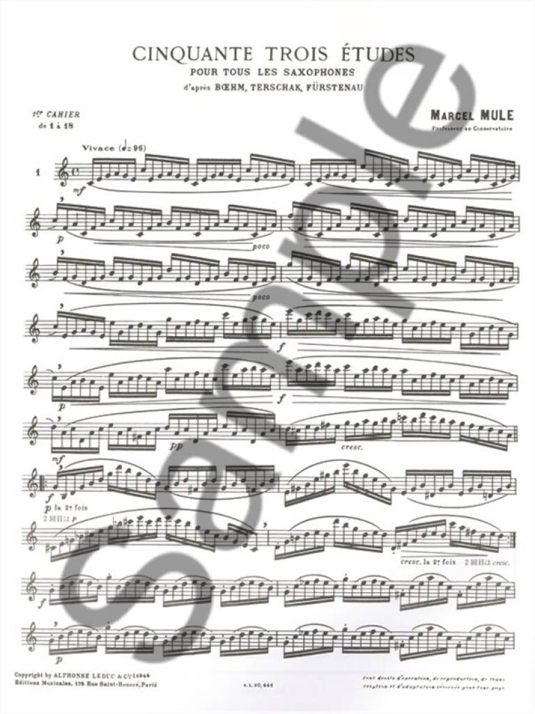 サクソフォン／ミュール：ベーム、テルシャック、フュルステナウの 53の練習曲 第1巻