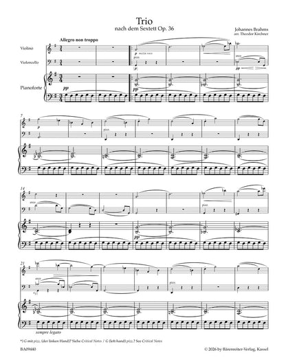 アンサンブル三重奏／ブラームス：ピアノ三重奏曲（弦楽六重奏曲 ト長調 op.36 編曲版）