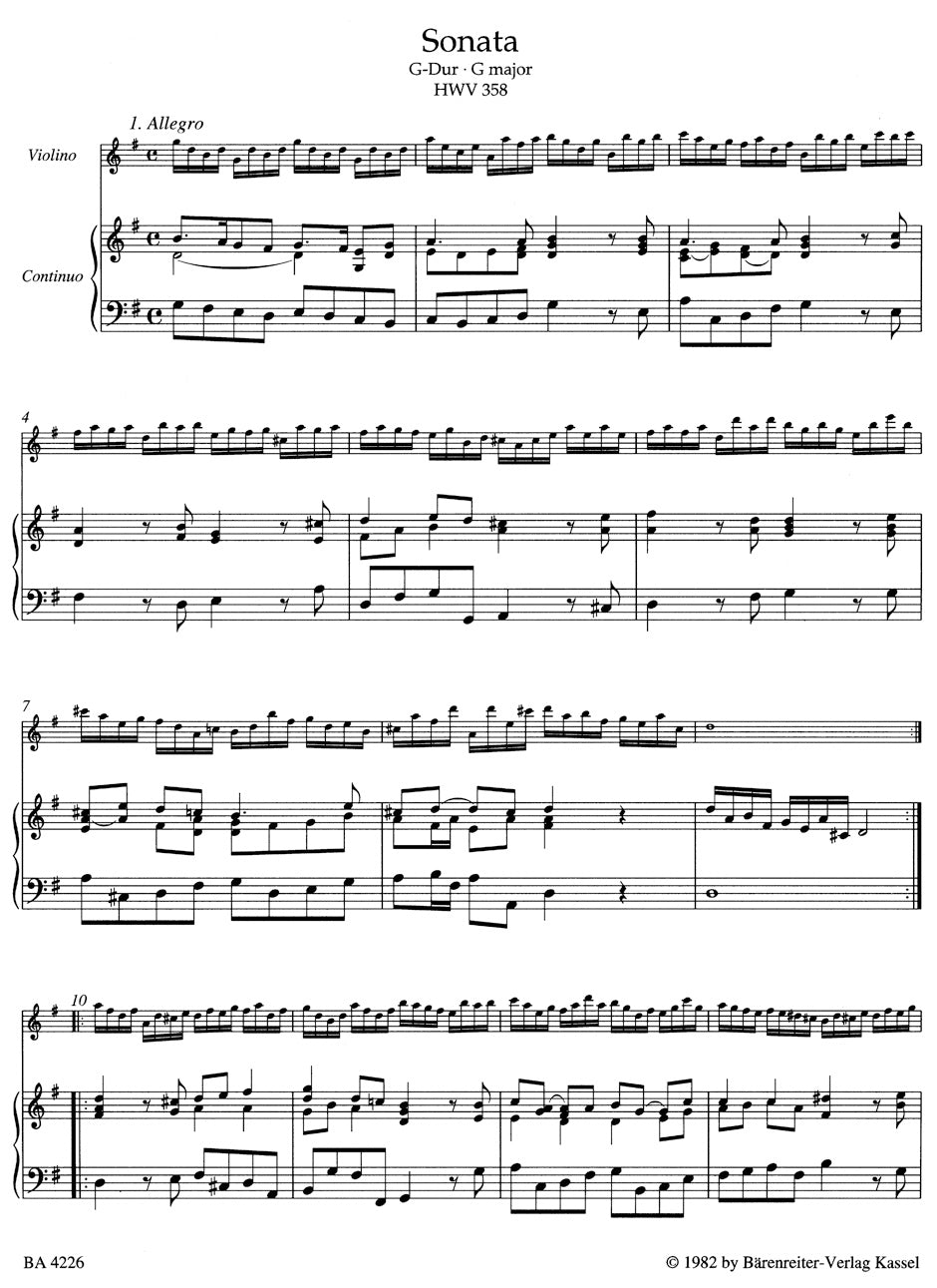 ヴァイオリン／ヘンデル：ヴァイオリンと通奏低音のための全作品